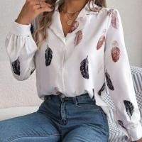 ราคา Long-Sleeve Collar Feather Print Shirt (1124864276)