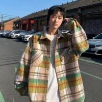 ราคา Plaid Lettering Applique Button-Up Shirt Jacket (1125395253)