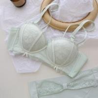 ราคา Floral Lace Bra / Plain Lace Trim Bikini Panties / Set (1130976285)