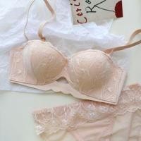 ราคา Floral Lace Bra / Plain Lace Trim Bikini Panties / Set (1130976275)