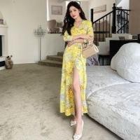 ราคา 3/4-Sleeve Floral Print Maxi A-Line Dress (1124082572)