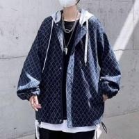 ราคา Mock Two-Piece Diamond Print Hooded Zip-Up Denim Jacket (1130984816)