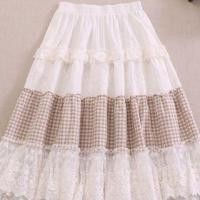 ราคา High Waist Lace Panel Midi A-Line Skirt (1123569438)