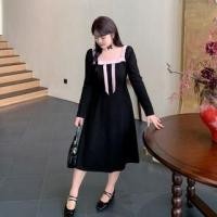 ราคา Plus Size Long-Sleeve Square Neck Bow Accent Contrast Trim Midi A-Line Knit Dress (1130985281)
