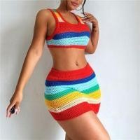 ราคา Set: Striped Color Block Crop Knit Tank Top + Mid Rise Mini Pencil Skirt (1123464166)