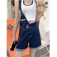 ราคา One-Shoulder Lettering Applique Denim Dungaree Shorts (1124027818)