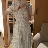 ราคา Short-Sleeve Crew Neck Dotted Drawstring Midi A-Line Dress (1123842642)
