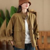 ราคา Stand Collar Plain Pocketed Button Jacket (1131008215)