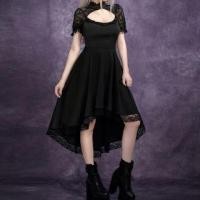 ราคา Short-Sleeve Cutout Asymmetrical Lace Panel Midi A-Line Dress (1119497163)