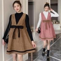 ราคา Maternity Set: Mock Neck Plain Sweater + V-Neck Contrast Trim Bow Mini Jumper Dress (1118380842)