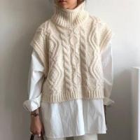ราคา Turtleneck Plain Cable Knit Sweater Vest Off-White - One Size (1119352672)