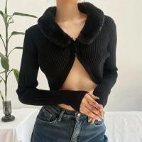ราคา Long Sleeve Furry-Trim Ribbed-Knit Crop Cardigan (1117857775)