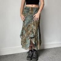 ราคา Elastic Waist Paisley Print Asymmetrical Lace Panel Midi A-Line Skirt (1131018562)