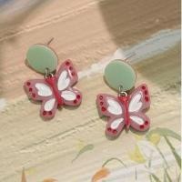 ราคา Butterfly Drop Earring 1 Pair - Studded Earring - Green Oval & Butterfly - White & Light Red - One Size (1105614081)