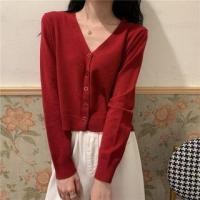 ราคา Long-Sleeve V-Neck Plain Loose Fit Cropped Cardigan (1107357257)