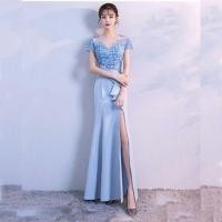 ราคา Short-Sleeve Sequined Paneled Slit Evening Gown (1077314130)