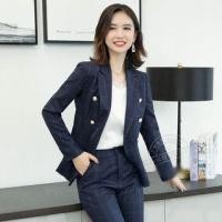 ราคา Double-Breasted Plaid Blazer / Straight Leg Dress Pants / Set (1078615220)