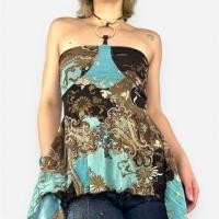 ราคา Halter Neck Floral Print Hoop Accent Open Back Top (1131037602)