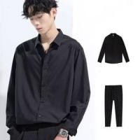 ราคา Long-Sleeve Collared Plain Shirt / Mid Rise Plain Straight Leg Dress Pants / Set (1131068670)