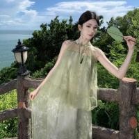 ราคา Mock Two-Piece Sleeveless Halter Floral Print Midi A-Line Dress (1131072413)
