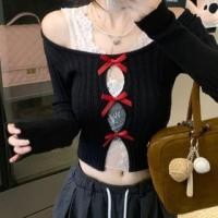ราคา Long-Sleeve Off-Shoulder Bow Cutout Crop Knit Top / V-Neck Lace Tank Top (1131077158)