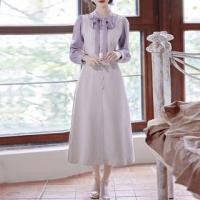ราคา Long Sleeve Tie Neck Mock Two Piece Midi A-Line Dress (1131079146)
