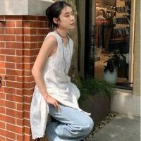 ราคา Sleeveless V-Neck Embroidered Mini A-Line Dress White - One Size (1131096493)