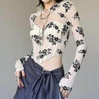 ราคา Long-Sleeve Floral Cutout Crop Bustier Top (1131115485)