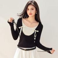 ราคา Scoop Neck Two Tone Mock Two-Piece Bow Sweater (1131118522)