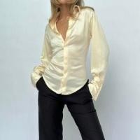 ราคา Long-Sleeve Plain Ruched Slim Fit Satin Shirt (1131126005)