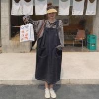 ราคา Long-Sleeve Round Neck Striped T-Shirt / Contrast Stitching Midi Jumper Dress / Set (1131127016)