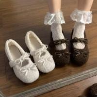 ราคา Hidden Wedge Plain Bow Accent Fleece Mary Jane Shoes (1131148535)