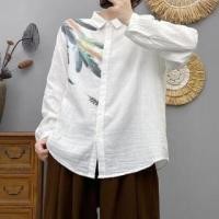 ราคา Long-Sleeve Collared Feather Print Button-Up Blouse (1131155021)