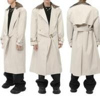 ราคา Lapel Collar Faux Leather Panel Double Breasted Long Trench Coat (1131157793)