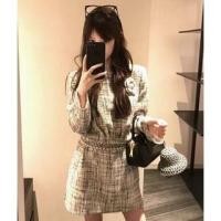 ราคา Long-Sleeve Plaid Knit Mini A-Line Dress (1131166663)