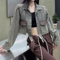 ราคา Lapel Collar Patchwork Washed Denim Cropped Jacket (1131167563)