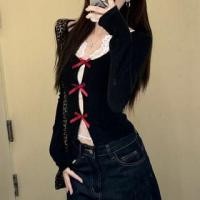 ราคา Long-Sleeve Off-Shoulder Plain Cutout Bow Knit Top / V-Neck Lace Trim Tank Top (1131191079)