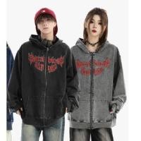 ราคา Couple Matching Letter Embroidered Hooded Denim Zip Jacket (1131408311)