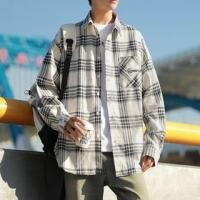 ราคา Long Sleeve Collared Plaid Lettering Embroidered Shirt (1131411398)