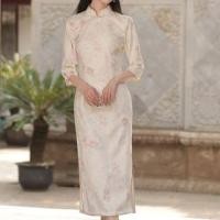ราคา Elbow Sleeve Floral Print Midi Sheath Qipao (1131397201)