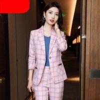 ราคา Plaid Single-Button Blazer / Dress Pants / Set (1109895899)