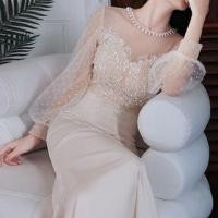 ราคา Long-Sleeve Sequined Mesh Panel Mermaid Evening Gown (1110204915)