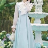 ราคา Set: Puff-Sleeve Tie-Neck Plain Blouse + Maxi Jumper Dress (1131428399)