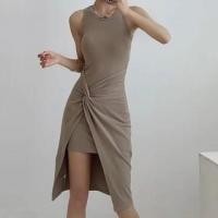 ราคา Mock Two-Piece Sleeveless Plain Knotted Mini Bodycon Dress (1127907698)