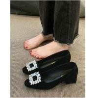 ราคา Square Toe Rhinestone Buckled Block Heel Pumps (1131442953)