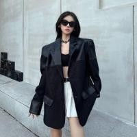 ราคา Two Tone Faux Leather Panel Single-Breasted Blazer (1131448022)