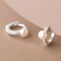 ราคา 925 Sterling Silver Faux Pearl Hoop Earring 1 Pair - Off-White - One Size (1131471404)