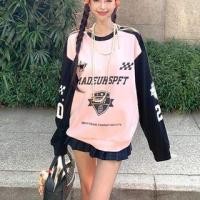 ราคา Long-Sleeve Crew Neck Lettering Raglan Pullover Black & Pink - One Size (1131479284)