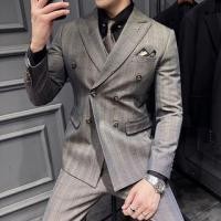 ราคา Set: Peak Lapel Plaid Double-Breasted Blazer + Vest + Cropped Tapered Dress Pants (1131492166)