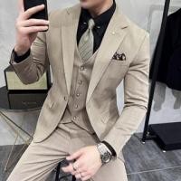 ราคา Set: Notch Lapel Plaid Single-Button Blazer + Single-Breasted Vest + Mid Rise Cropped Tapered Dress Pants (1131492953)
